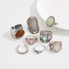8Pcs/Set Carved Wide Band Stackable Rings Antique Silver Tone Carved Pattern Rings  Daily Match