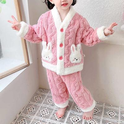 Girls' Pajamas Set Autumn and Winter Children's Fleece Thickened Warm Loungewear
