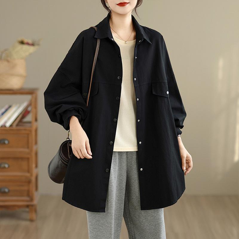 Autumn Women's Long Sleeved Shirt Jacket Versatile Mid Length Shirt Top