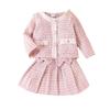 Girls Fashion Set Spring and Autumn Children's Casual Knitted Long Sleeve Breasted Coat Bow Skirt Two-piece Set