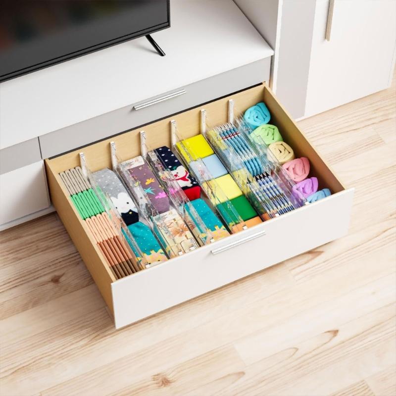 Divisori per Cassetti Trasparenti in Plastica, Set Estensibile da 4 Pezzi con Superfici Testurizzate per Cravatte e Sciarpe