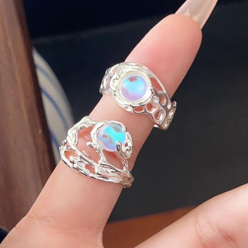 Xiaomi 925 Sterling Silver Rings For Women Geometric Fine Jewelry Finger Adjustable Blue Stone Ring For Party Birthday Gift