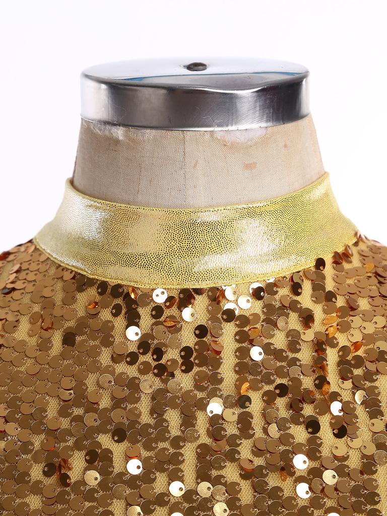 Womens Worship Praise Dance Dress Shiny Sequine Sleeveless Bodice Gradient Mesh Irregular Hem Lyrical Costume