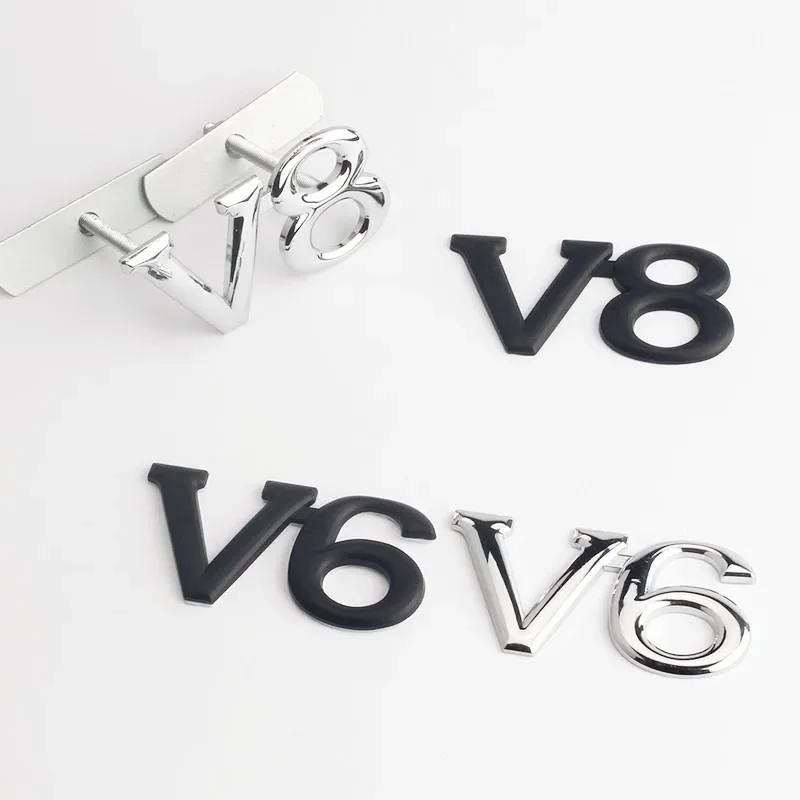 RE023D Metal V6 V8 Logo Car Front Hook Grille Emblem Badge Sticker Decals For Toyota Camry Land Cruiser Highlander Accessories