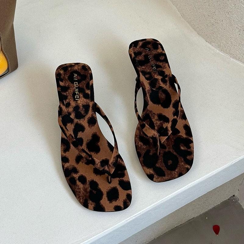 Fashion Fashion Square Toe Women 4CM Heels Slippers Slides Sandals Summer Casual Female Flip flops Ladies Thin Heel Slippers Shoes Pumps