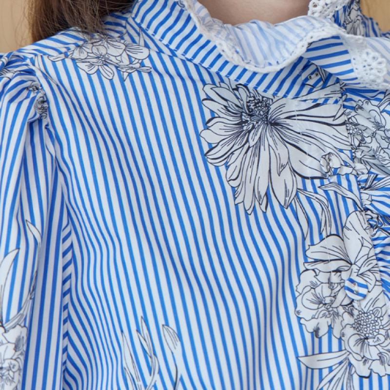 MAXZA Bluză cu dantelă florală, volane și dungi Ze05qb011na