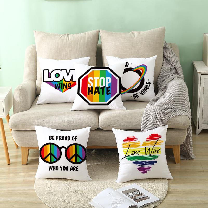 Rainbow Heart Pattern Nordic Sofa Cushion Cover Peach Skin Pillowcase Home Decor Pillowcase