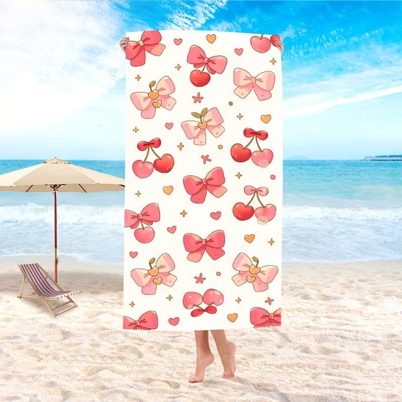 Pink Beach Towel Cute Bow Rectangular Children'S Bath Towel Quick-Drying Sports Towel Shawl