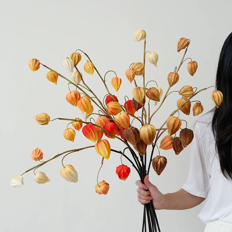 3 stuks Kunstmatige Lampionbessen Herfstdecoratie Stelen Nep Chinese Lantaarn Vruchtenplant Herfst Bloemschikking Woondecoratie