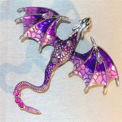 Enamel Dragon Brooches for Women Men 6-color Rhinestone Flying Animal Fashion Hand Drawn Punk Metal Brooch Pins Inlay Pins Jewelry Accessories Gift