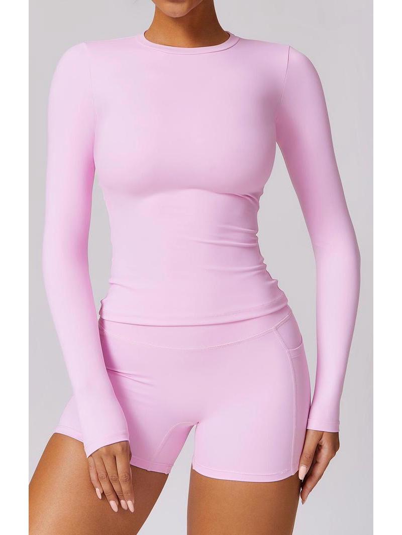 

Женский быстросохнущий комплект для йоги: Топ с длинным рукавом облегающего кроя и шорты с карманами S розовый