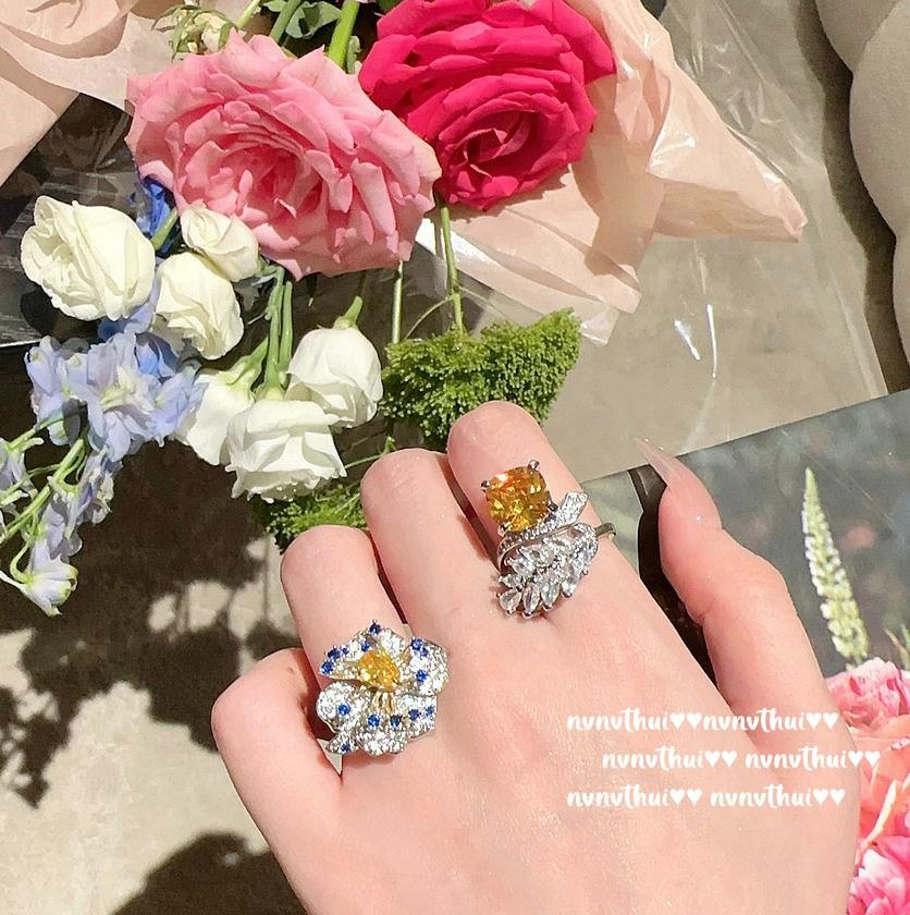 Canary Tourmaline Iris Gemstone Ring, Rich Woman'S Happiness, Plated With 18K Gold, Twilight Wheat Ear Zircon Ring.