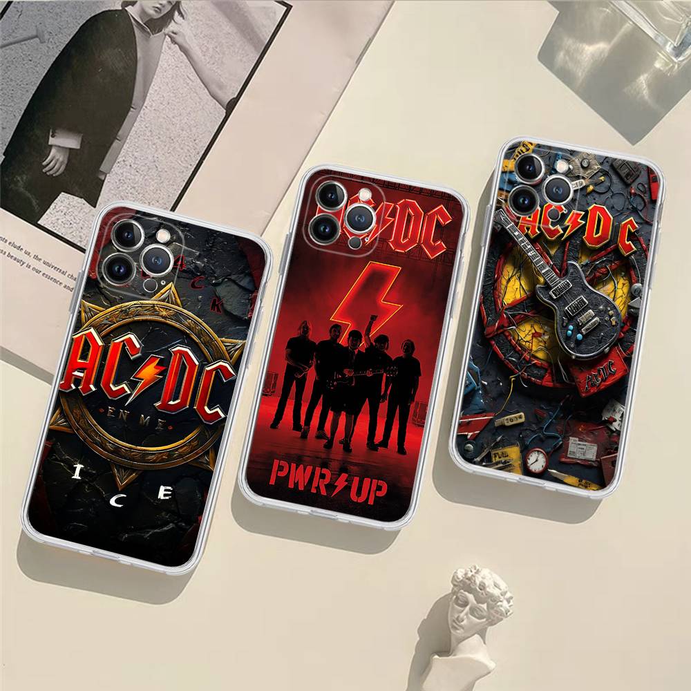 Custodia in TPU Trasparente AC Back In Black DC per iPhone 17 11 12 13 14 15 16 Pro Max 16 Plus Cover