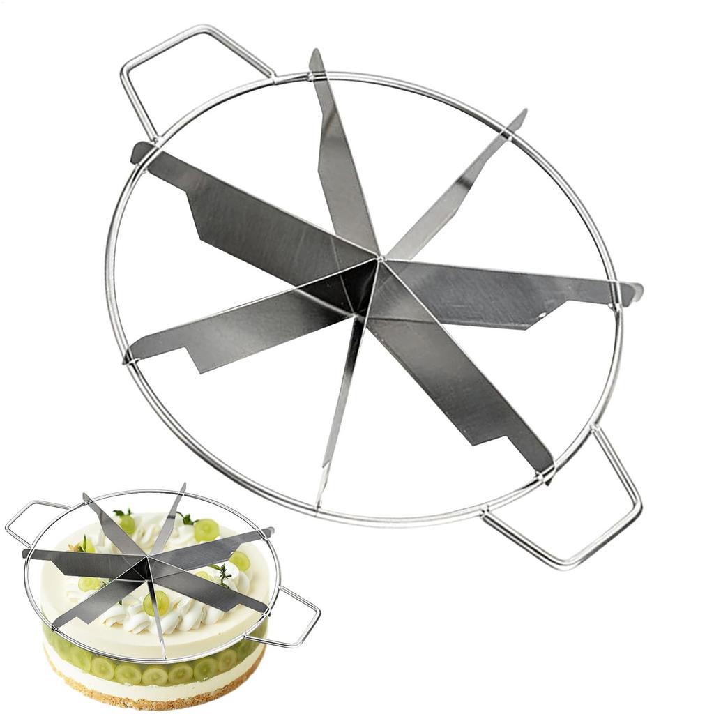 Cake Portion Cutter Stainless Steel Cake Cutter Slicer Non Stick Round Pastry Cheese Pizza Cutting Press Tool with Side Handles