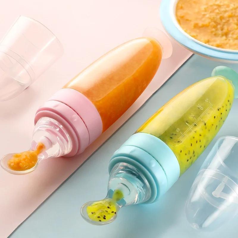 2025 New 1 Pcs Baby Rice Paste Bottle Baby Silicone Milk Bottle Feeding Spoon For Baby Silicone Squeeze Spoon Rice Paste Bottle