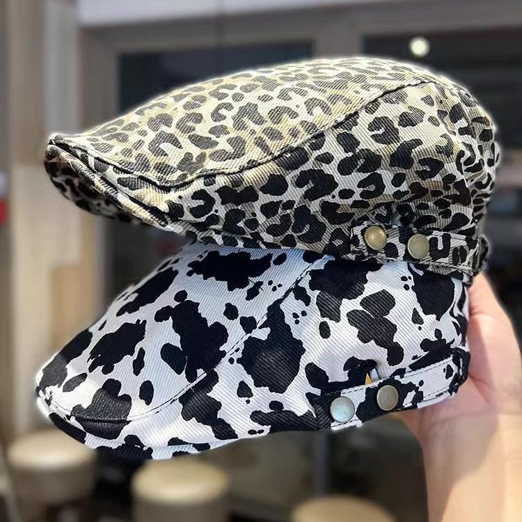 Leopard Print, Hat, Women, Autumn and Winter, Personalized Beret, Retro Ducktongue Hat, Women, Traveling, Fashionable Design