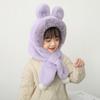 Children Hat with Bear Ear Decoration Solid Color Thickened Plush Warm Hat Scarf Set