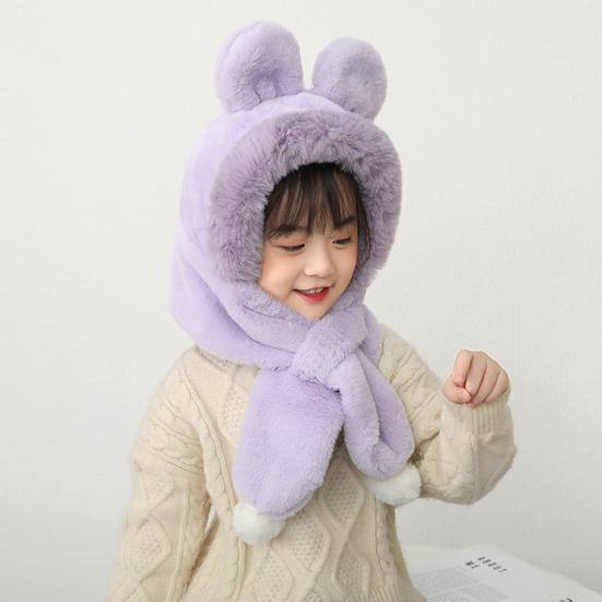 Children Hat with Bear Ear Decoration Solid Color Thickened Plush Warm Hat Scarf Set Kids Cold Weather Hat
