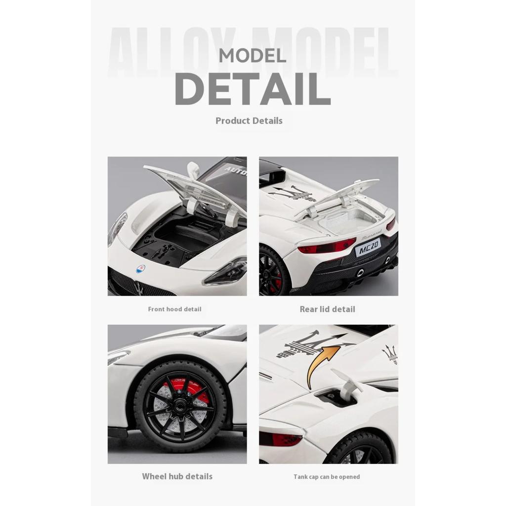 1/24 Alloy Die-cast Maserati MC20 Sports Car Model, Children's Toy Car with Sound and Light, Boys' Birthday Gift, Desktop Decoration
