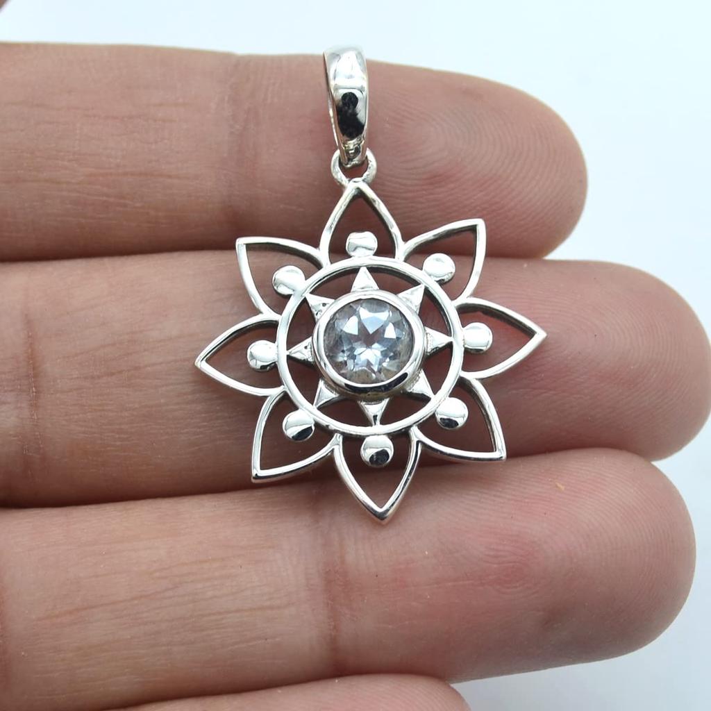 Round Cut Blue Topaz (0.60 Cts) Pendant Solid 925 Sterling Silver Gemstone Pendant WITHOUT Chain (only Pendant) Jewelry For Women or Girls