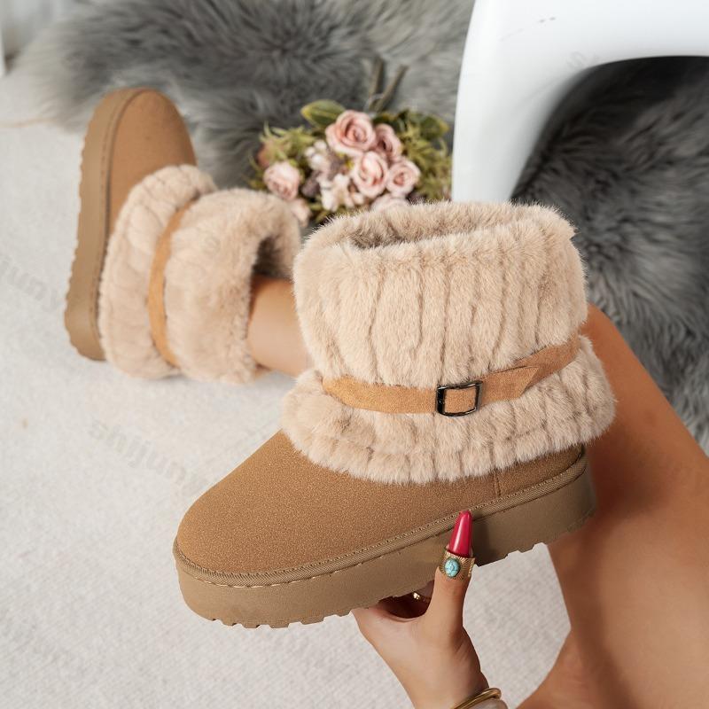 2026 Winter Women Snow Boots Plush Warm Anti Slip Comfortable Ankle Boots Fluffy Round Toe Platform Buckle Woman Cotton Boots