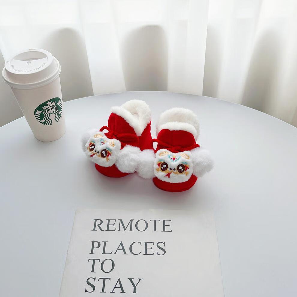 Year of the Snake Winter Baby Sock Shoes for 0-12 Months - Warm Velvet, Non-Slip Heel.