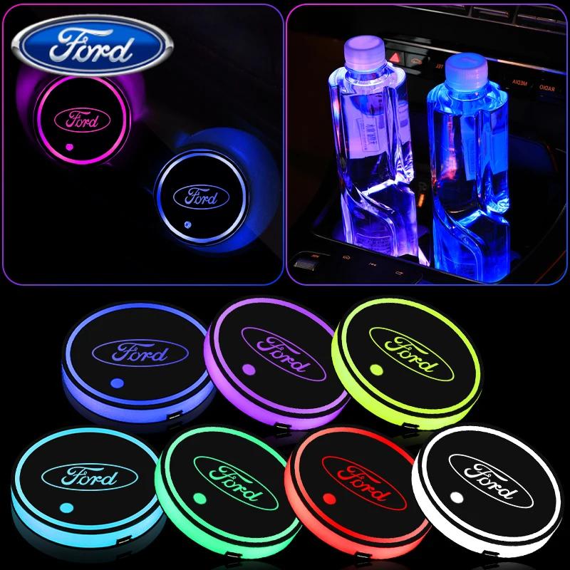 Car Sticker Ford 2PCS Glowing Car Coaster Luminous Car Water Cup Holder Anti Slip Mat Non-Slip Pad For Ford Ghia Focus Ranger Mo