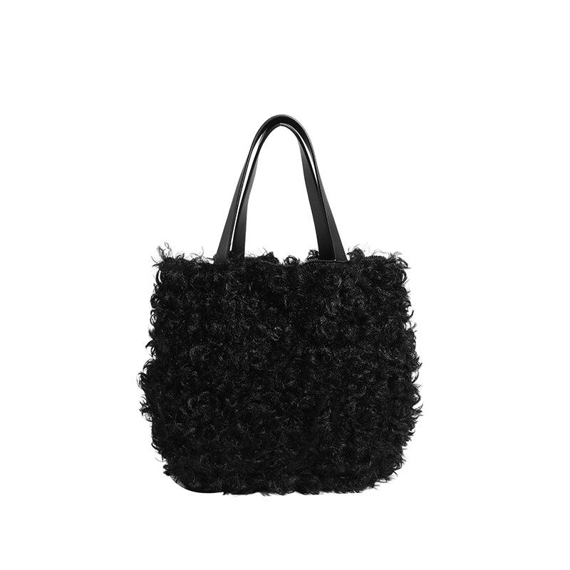 Simple Soft Plush Shoulder Bags for Women Versatile Solid Color Ladies Winter Furry Bag Lightweight Female Handbag Casual Tote