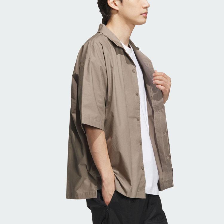 Adidas x SEEBIN Graphic Woven Shirt Jacket SS23 with Single-Breasted Short Sleeve and Print Unisex Outerwear Light-Grey Brown IA8099