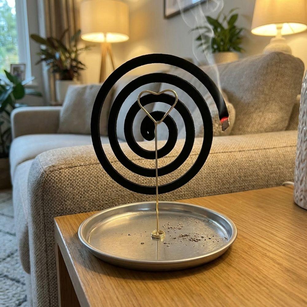 Heart Shape Magnetic Mosquito Coil Holder with Tray Heat-Resistant Gnat Coil Stand Anti-Tip Anti-Scald Incense Clip Living Rooms