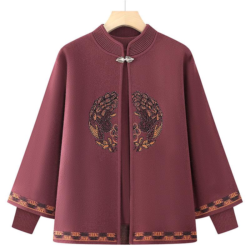 

Комплект кардигана для бабушки на осень/зиму: Уютный свитер и пальто для женщин среднего и пожилого возраста 3XL (120-140 jin)