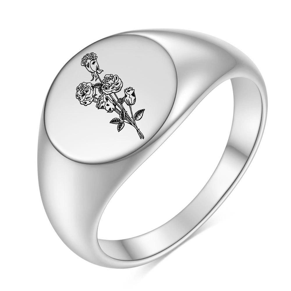 18K Gold Rose Flower Stainless Steel Ring for Women - Modern Cold Style Size 8