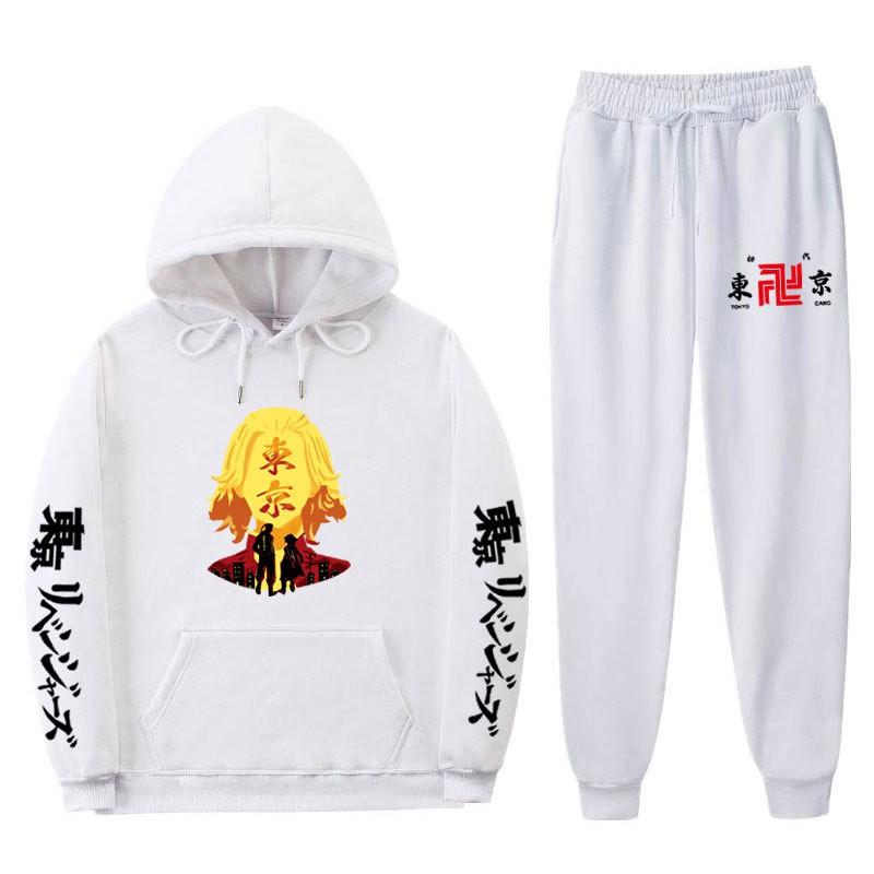 Mens Hooded Long Sleeve Streetwear Sweatshirt Set Casual Oversized Cotton Blend Tracksuit Fall