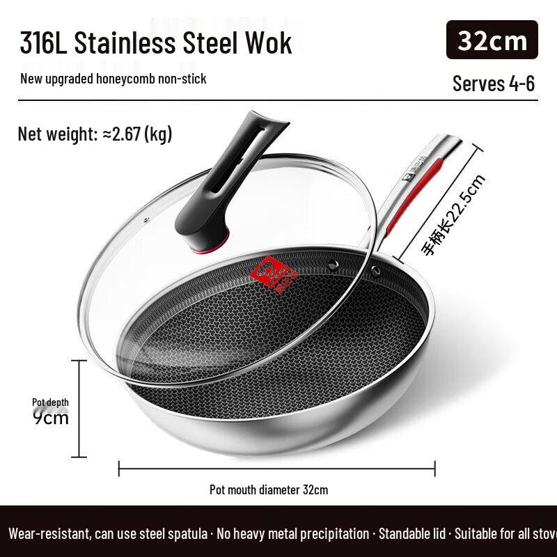 Kangbahe 316L Stainless Steel Non-stick Wok