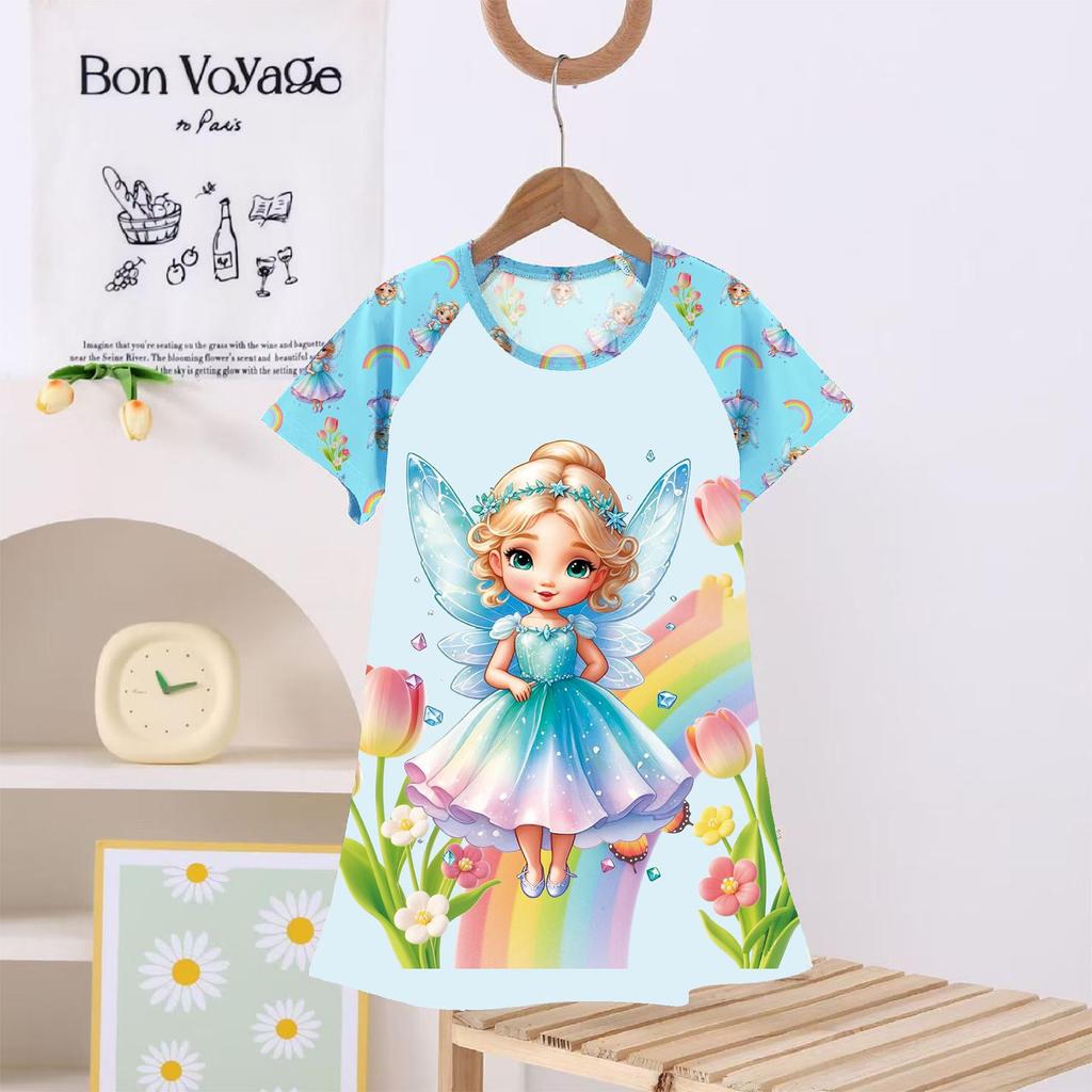 Kids' Summer Princess Pajama Dress - Cartoon Demon Slayer Theme