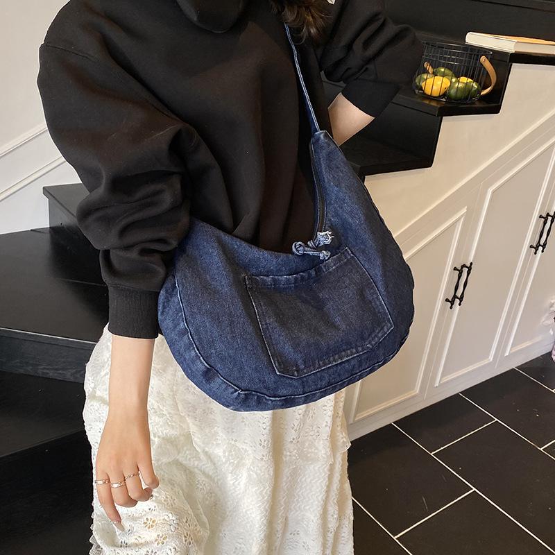 New denim casual simplicity 2025 simple large capacity literary retro lazy wind crossbody shoulder bag women