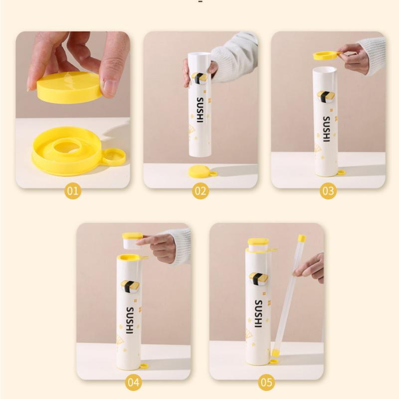 Home Sushi Making Kit Includes 1Set Round Push Box with Sauce Straw