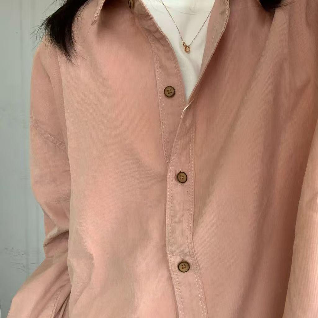 Women's Retro Corduroy Loose Long-Sleeve Shirt - Casual, Versatile, Meat-Concealing 