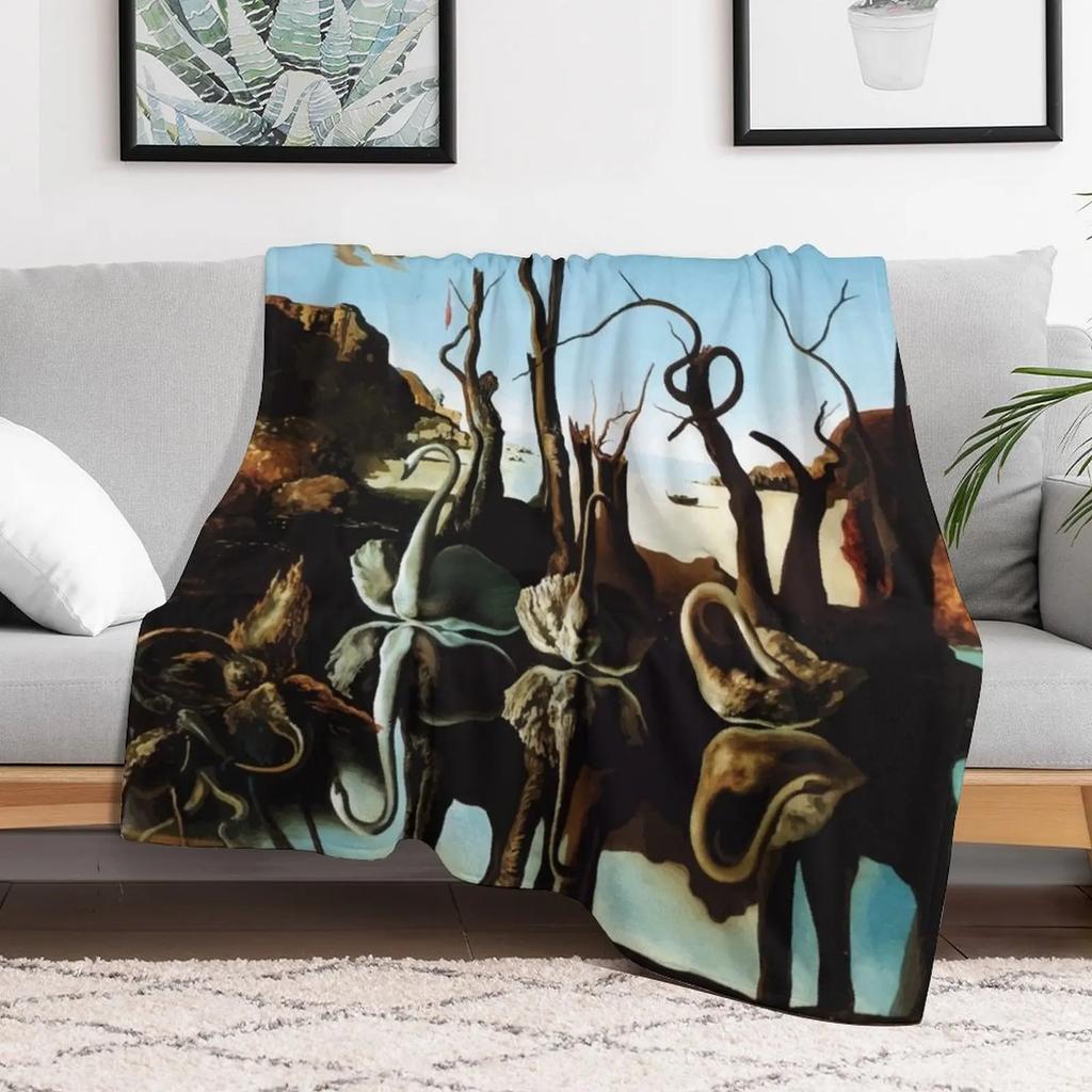 Salvador Dali Swans Reflecting Elephants Throw Blanket Spring Fall Cozy Throw Blanket for Couch