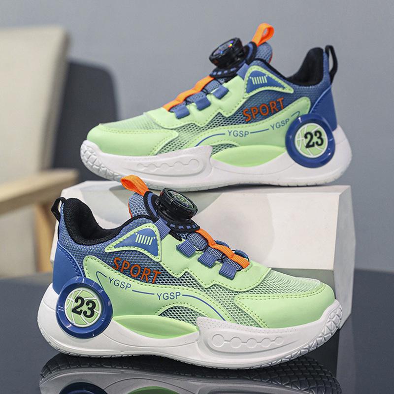 

Girls sports shoes 2025 summer new children s mesh breathable basketball shoes medium and older children s rotating button running shoes 39 світло-зелений колір