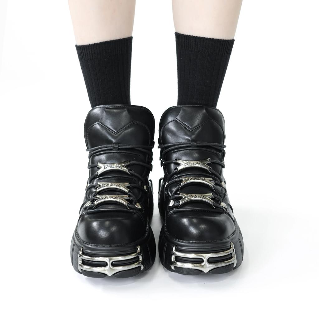 Fashion 2024 New Brand Punk Style Women Shoes Lace-up Heel Height 6CM Platform Shoes Woman Rock Boots Metal Decor Woman Sneakers