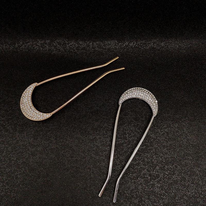 Vintage Crystal Moon Hair Sticks for Women Chinese Metal U-Shape Hairpins For Bun Updo Fashion Wedding Hair Accessories