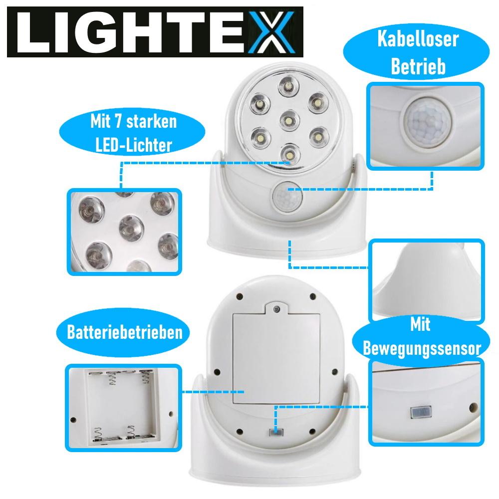 LIGHTEX LED Wall Lamp Wall Light with Motion Detector Battery Indoor Outdoor