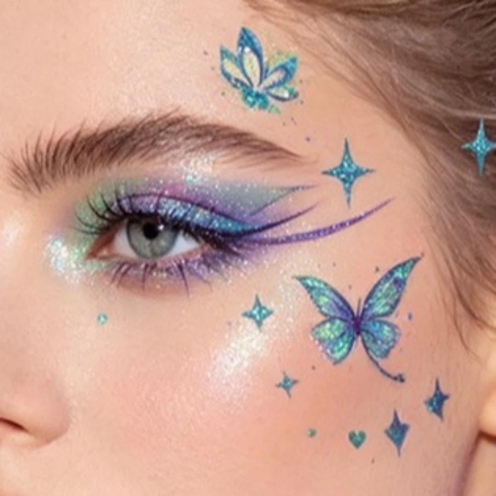 Waterproof Glitter Butterfly Face Tattoo Realistic Face Temporary Tattoo for Parties Concerts