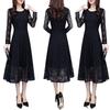 Women's Plus Size Black Lace A-line Long Skirt Dress - Spring/Summer 2026, New Style, Long Sleeve, Elegant Fit