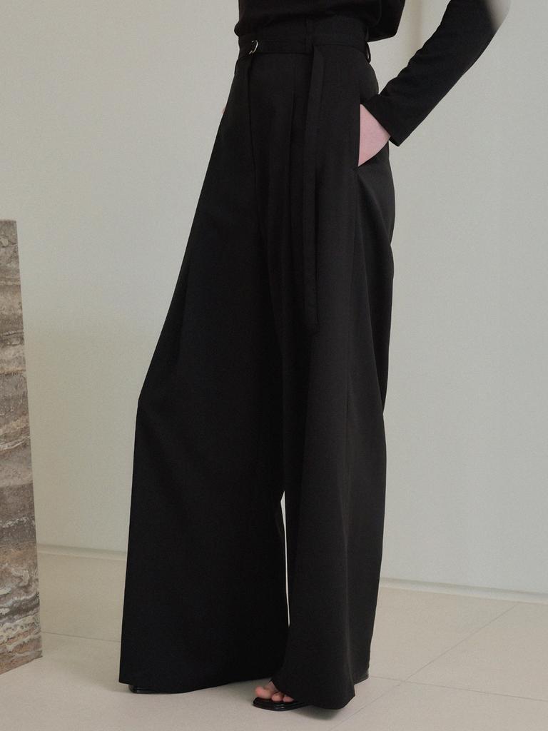 MOMET Knotting Belt Wide Pants Black