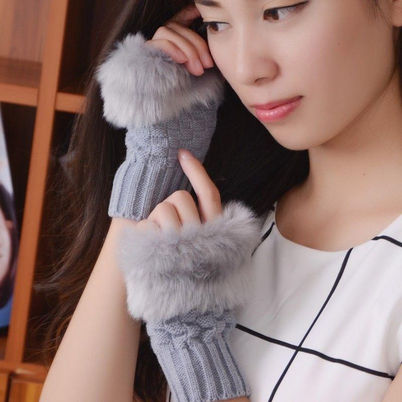 

Writing Warm Women s Fur Ball Cute Student Winter Half Finger Light gray All yards