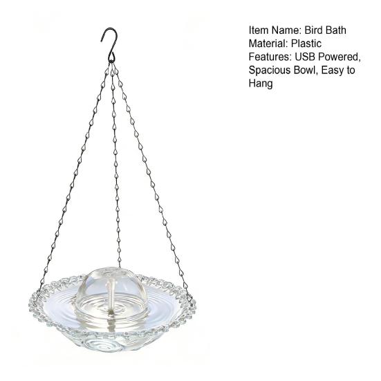 USB-Powered Fountain Bird Bath Hanging Bird Bath Fountain Outdoor Hummingbird Feeder Bath Bowl Attracts Wild Birds for Garden Decoration