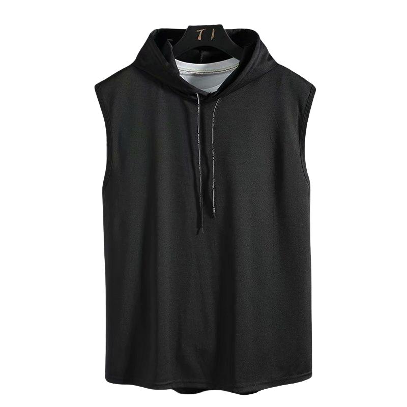 Men's Sleeveless Hooded Tank Tops Summer Gym Bodybuilding Fitness Sport Workout Singlet Solid Color Sports Vest