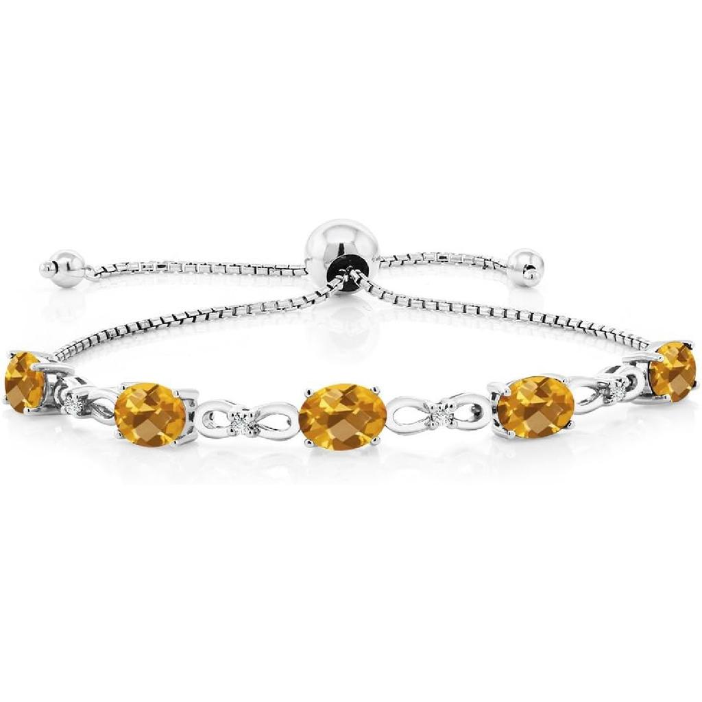 Gem Stone King 3-6 Cttw Gemstone Birthstone and Accent Lab Grown Diamond Tennis Bracelet For Women | 925 Sterling Silver | 7X5MM Oval | Adjustable